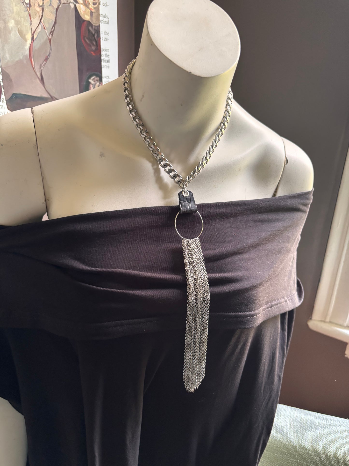 Leather Chain Dangle Necklace