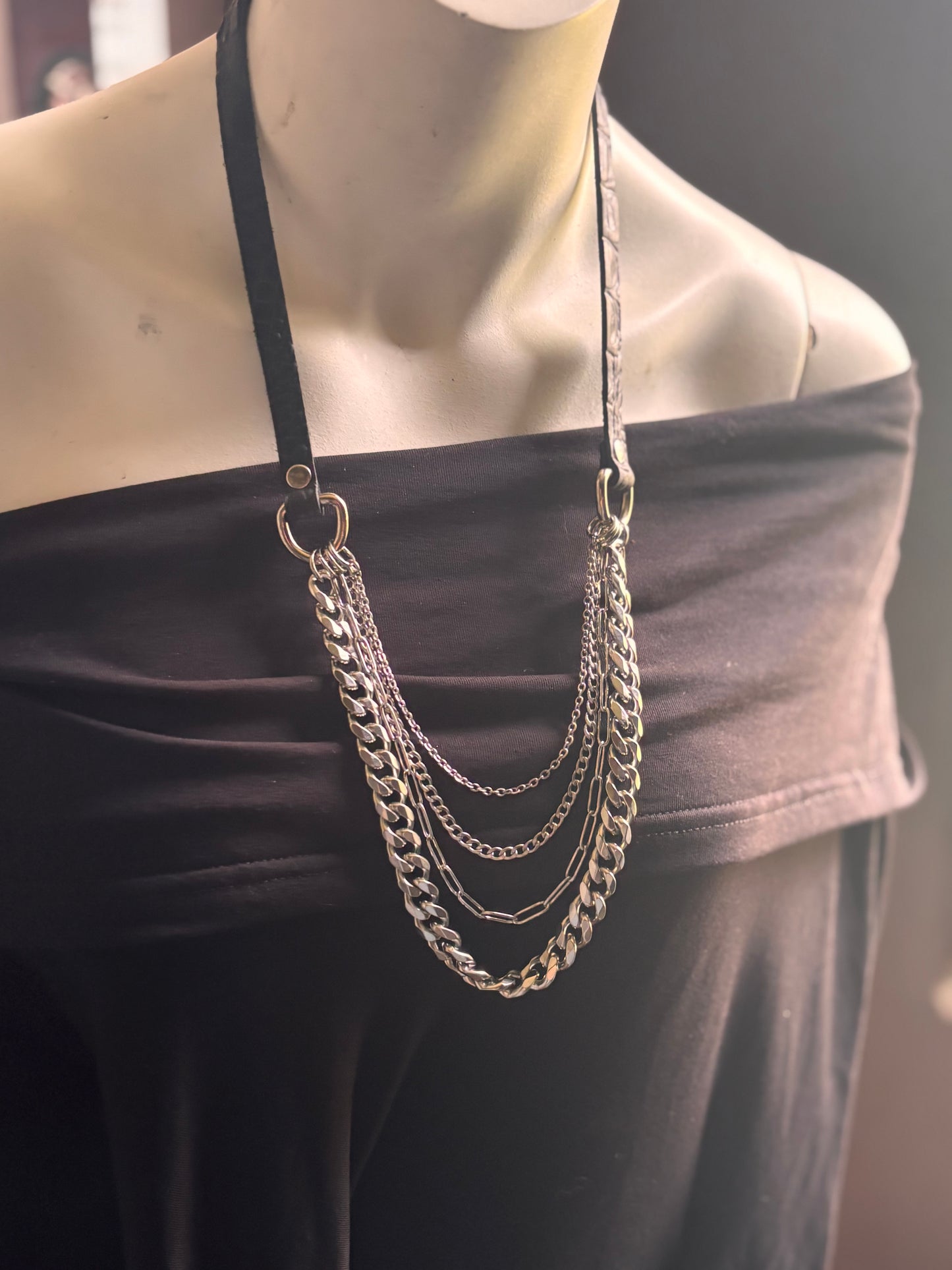 Leather and Chain Necklace