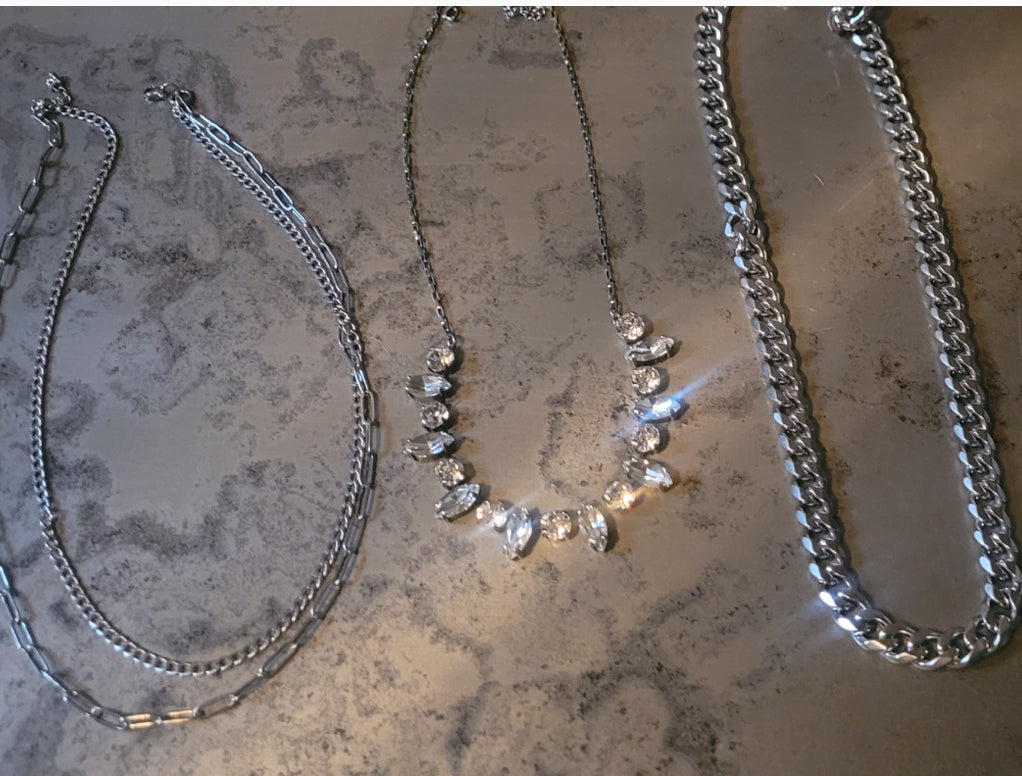3 piece Clear Multi Crystal Necklace Set
