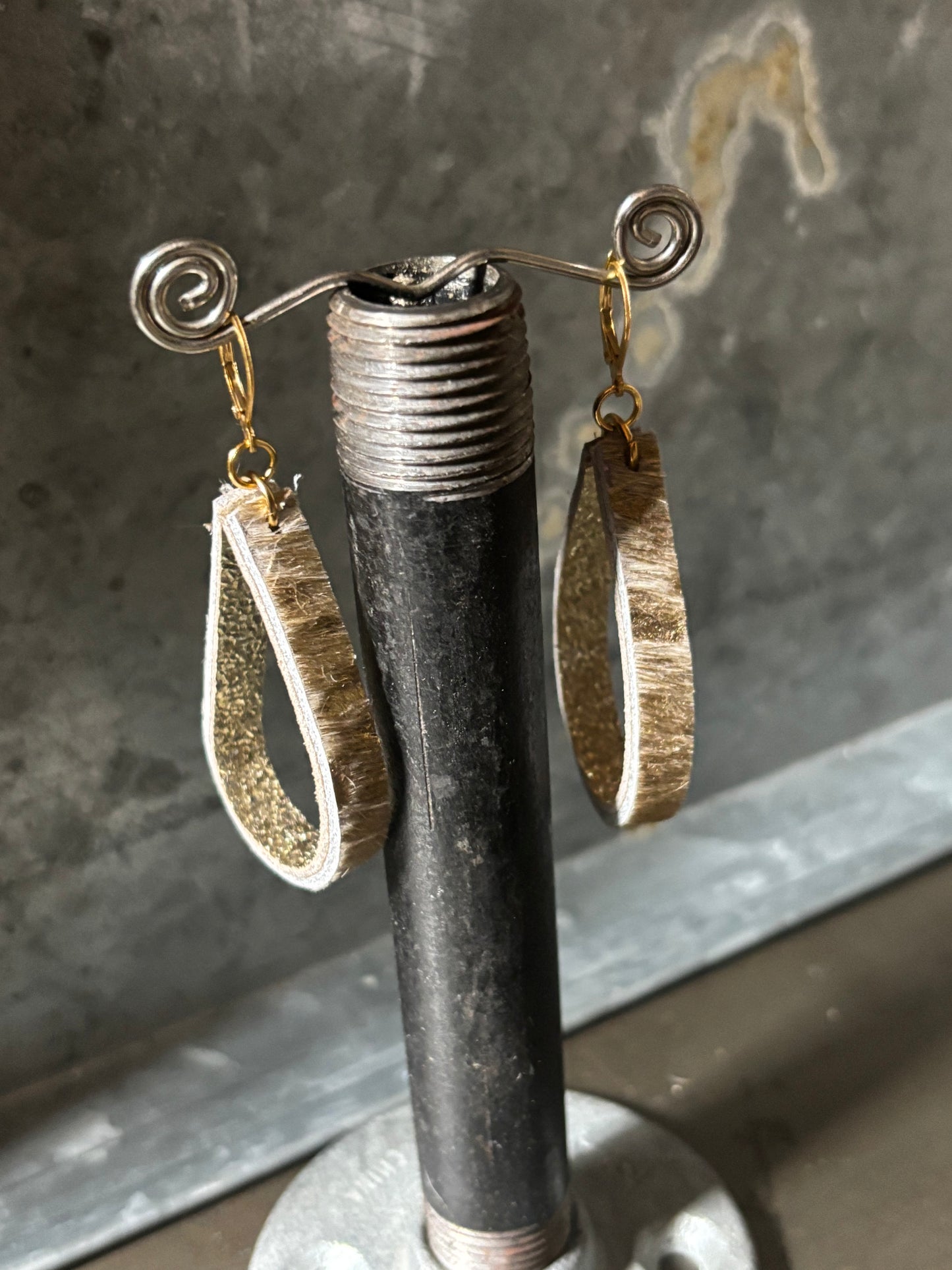 Golden Tone Leather Earrings