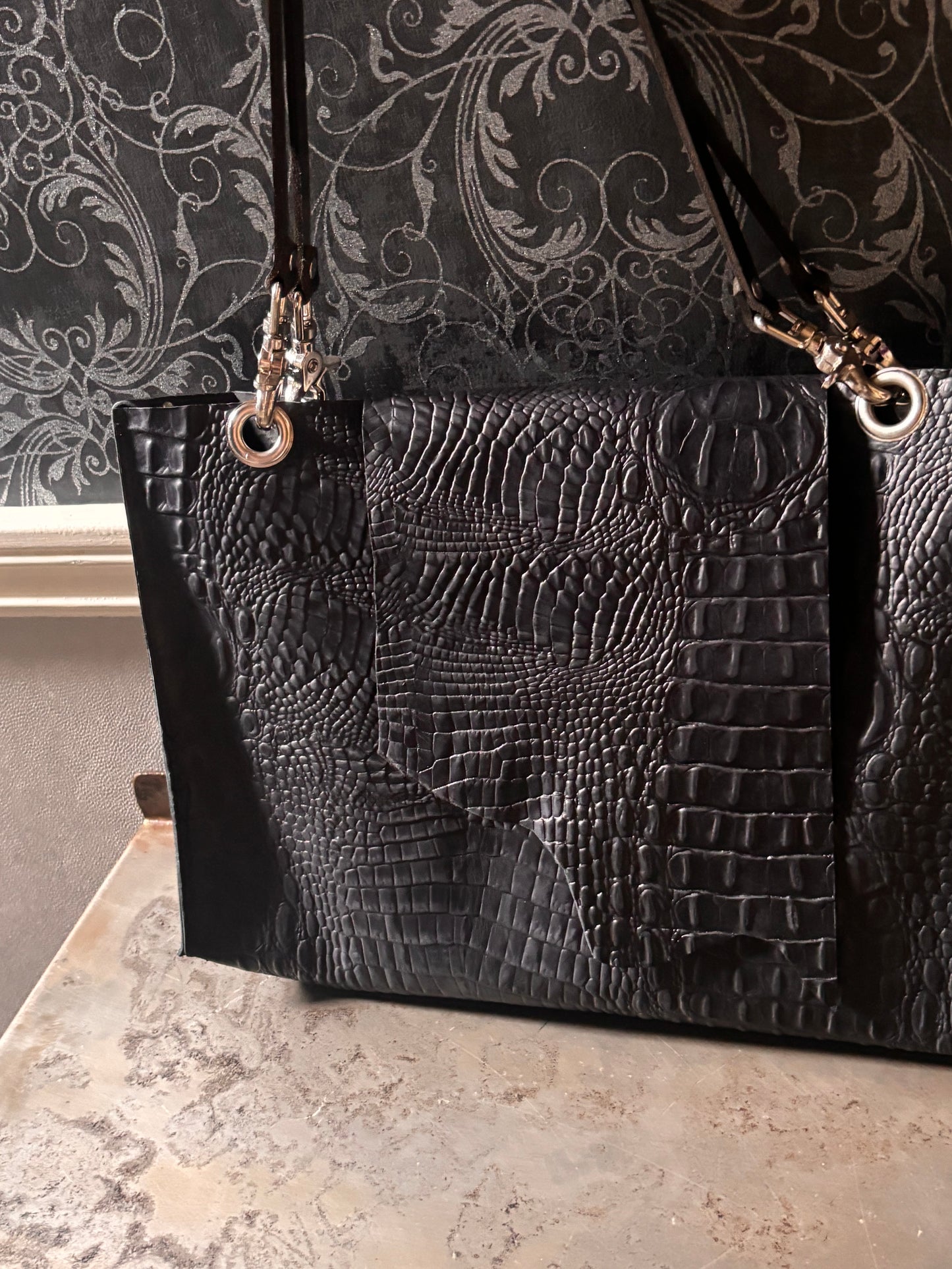Crocodile Tote with Envelope Zippered Clutch