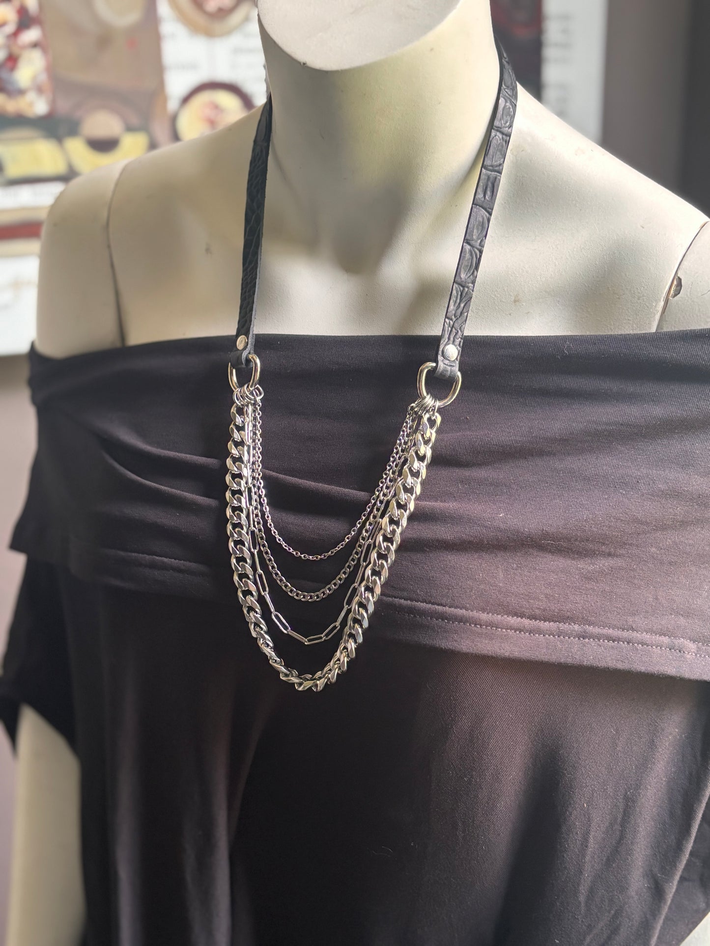 Leather and Chain Necklace