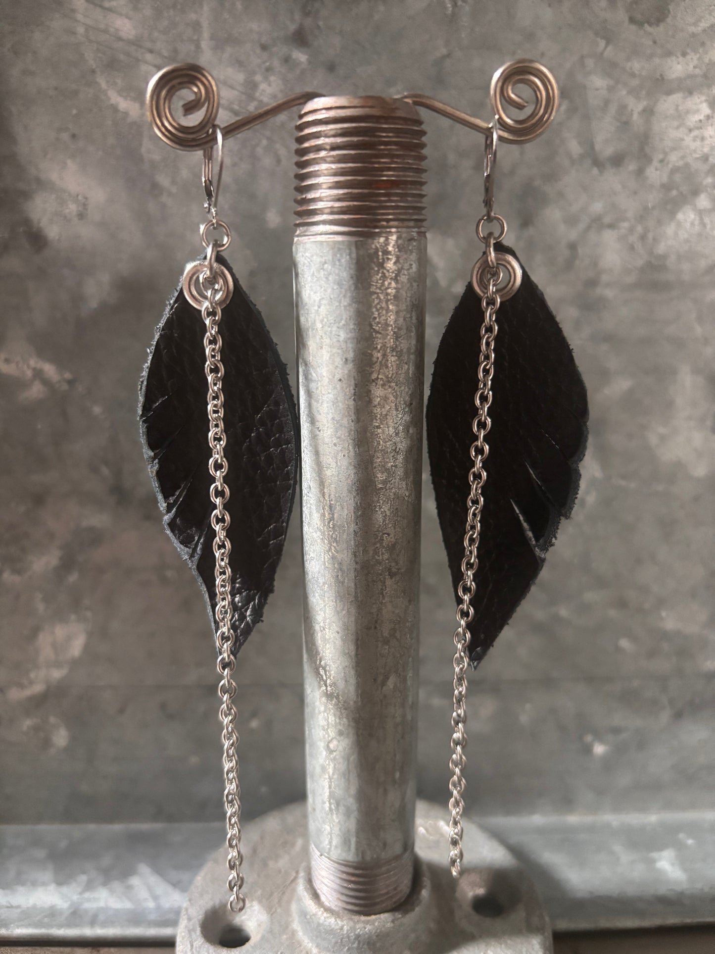 Leather Feather Earrings
