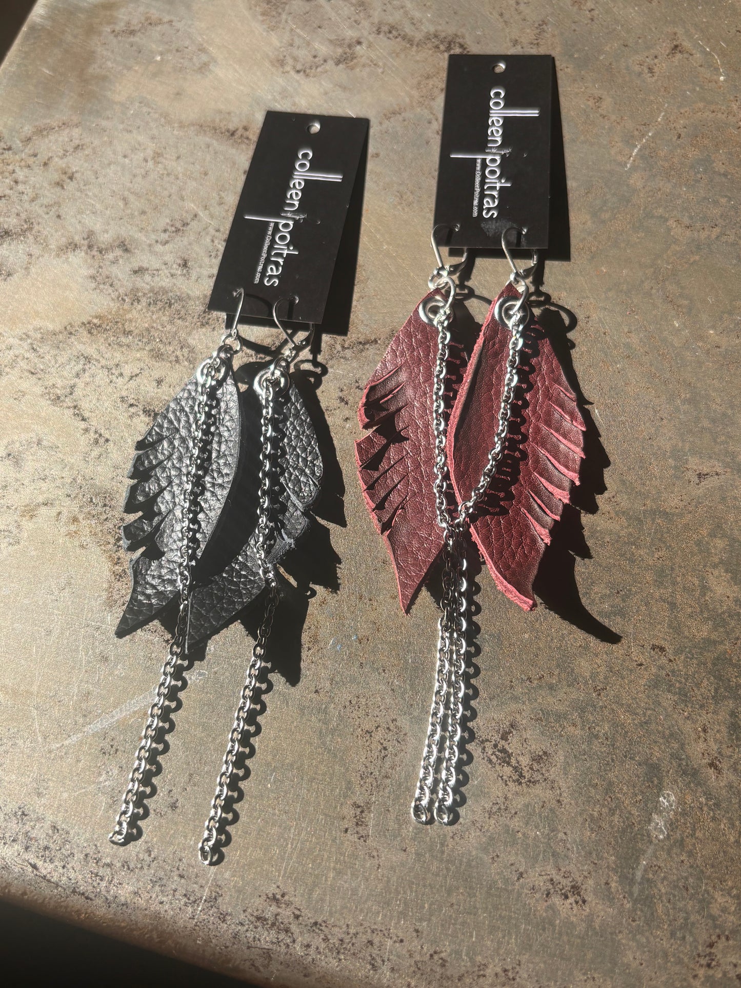 Leather Feather Earrings