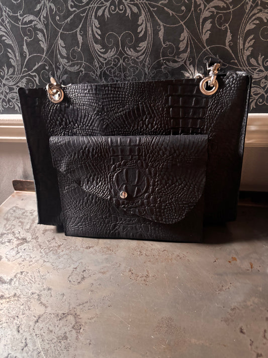 Crocodile Tote with Envelope Zippered Clutch