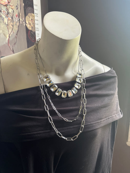 2 Piece Clear Crystal Necklace Set