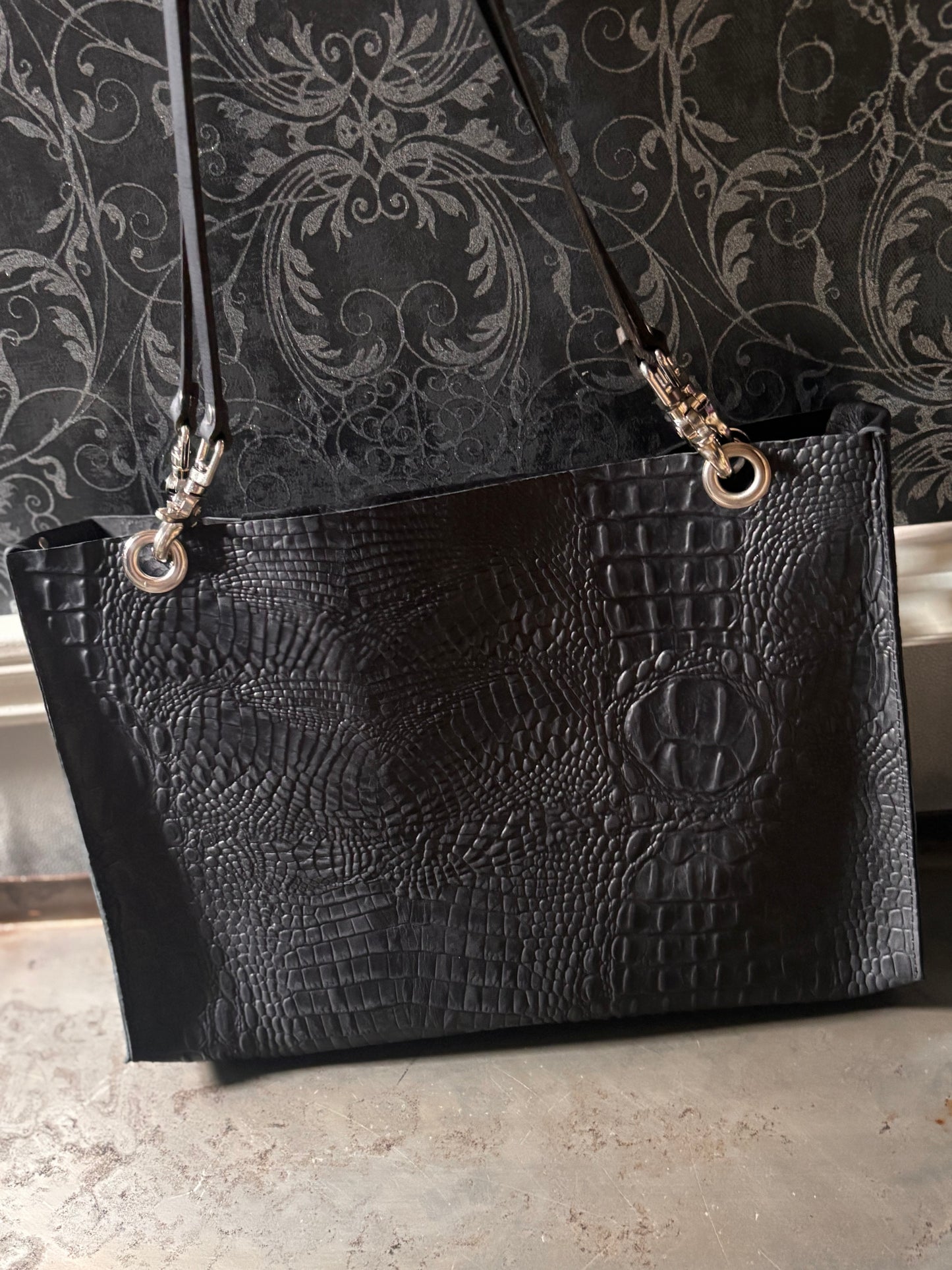 Crocodile Tote with Envelope Zippered Clutch