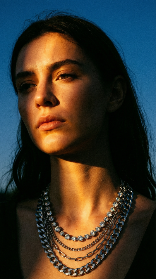 3 piece Clear Cicular Crystal Necklace Set