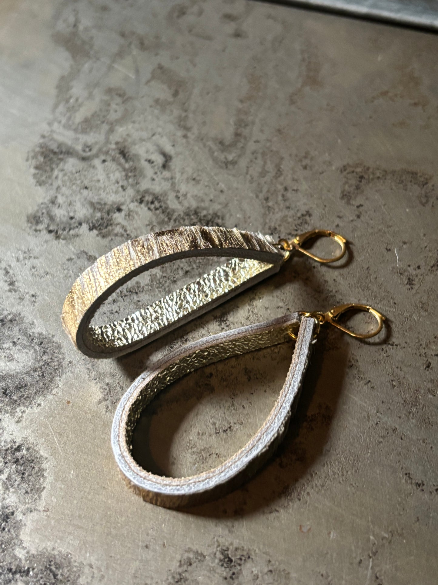 Golden Tone Leather Earrings