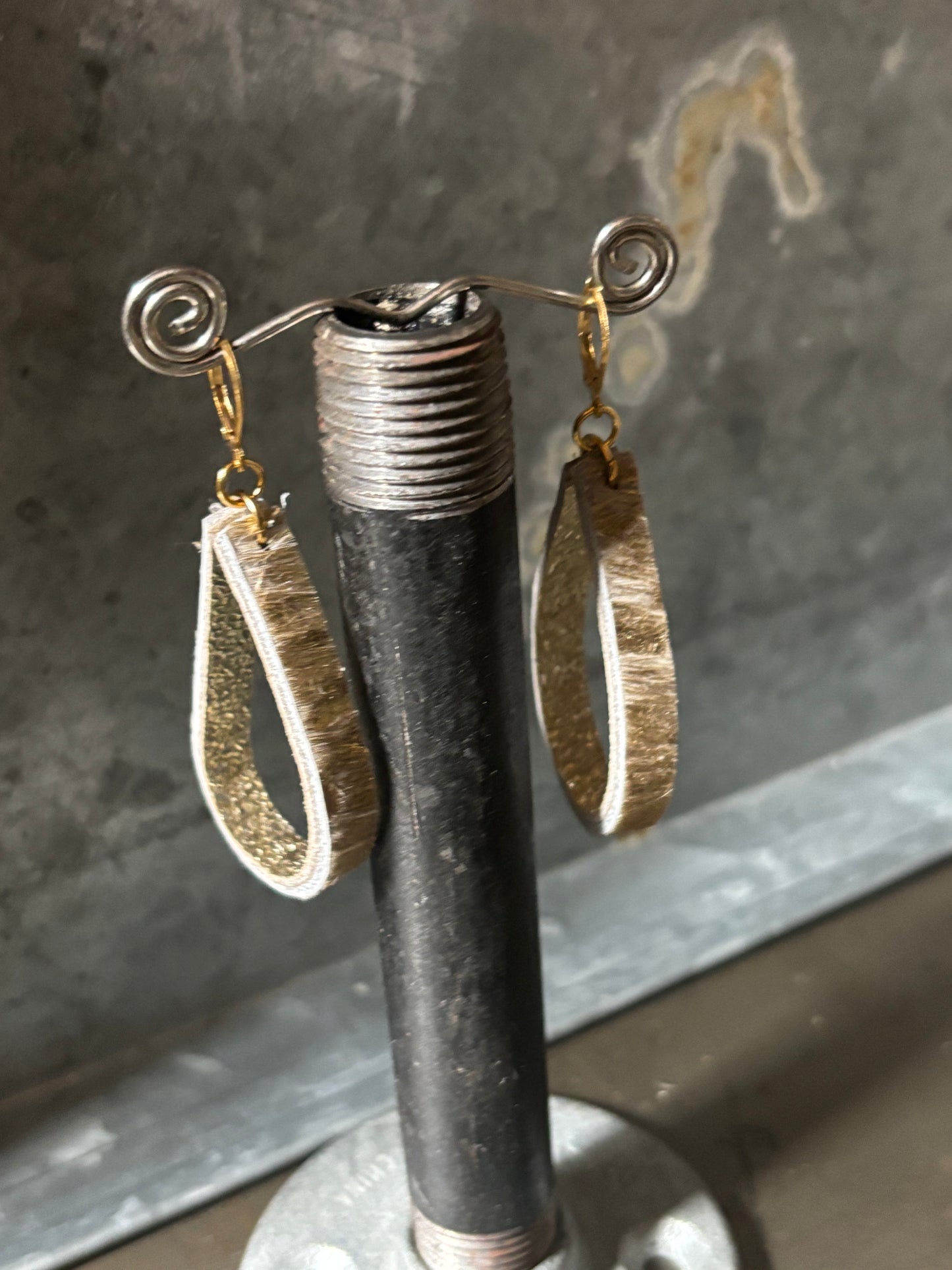 Golden Tone Leather Earrings