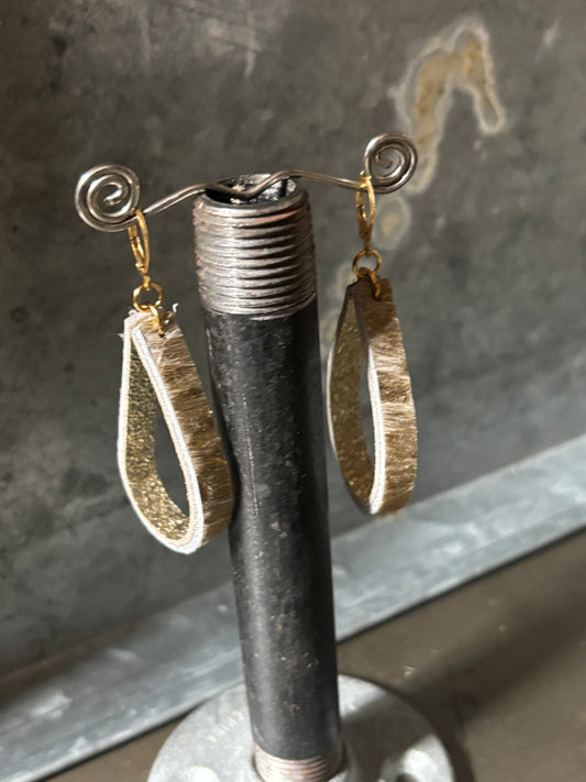 Golden Tone Leather Earrings